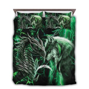 Dragon And Wolf Bedding Set Green