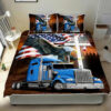Truck Driver Bedding Set Jesus American Flag Eagle Blue Truck